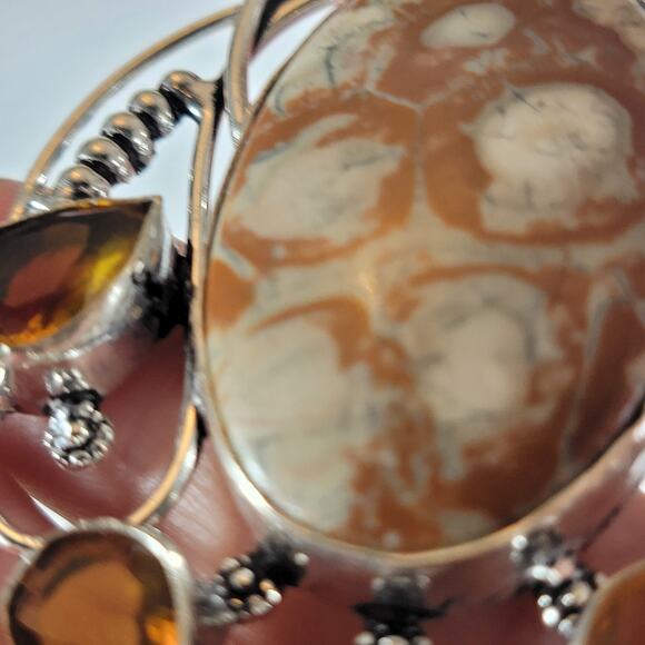 Leopard Jasper Pendant Necklace – With Citrine Accents + 20" Silver Chain - Picture 10 of 10